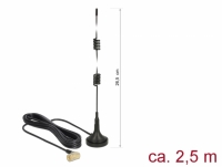 Delock LTE Antenna SMA plug 90° 2.5 dBi fixed omnidirectional with magnetic base and connection cable RG-174 2.5 m outdoor black
