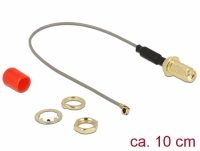 Delock Antenna Cable SMA jack bulkhead ferrite core > MHF / U.FL-LP-068 compatible plug 1.13 10 cm thread length 10 mm
