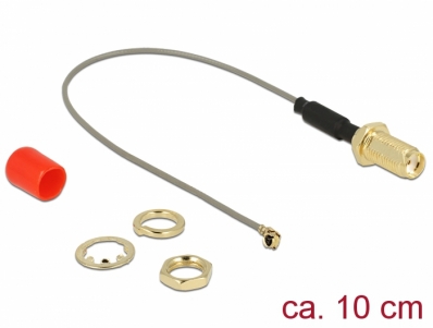 Delock Antenna Cable SMA jack bulkhead ferrite core > MHF / U.FL-LP-068 compatible plug 1.13 10 cm thread length 10 mm