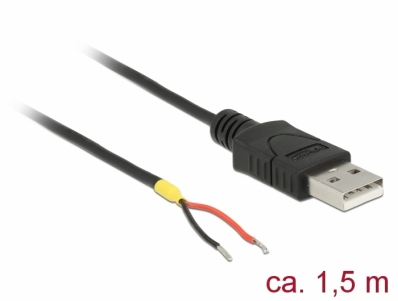 Delock Cable USB 2.0 Type-A male > 2 x open wires power 1.5 m Raspberry Pi