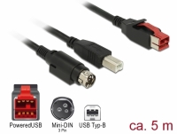 Delock PoweredUSB cable male 24 V > USB Type-B male + Hosiden Mini-DIN 3 pin male 5 m for POS printers and terminals