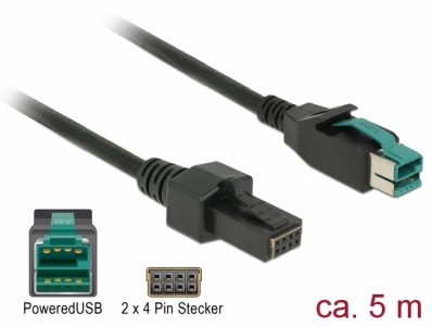 Delock PoweredUSB cable male 12 V > 2 x 4 pin male 5 m for POS printers and terminals