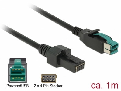 Delock PoweredUSB cable male 12 V > 2 x 4 pin male 1 m for POS printers and terminals