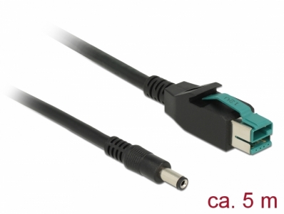 Delock PoweredUSB Kabel Stecker 12 V > DC 5,5 x 2,1 mm Stecker 5 m für POS Drucker und Terminals