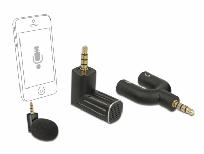 Delock Condenser Microphone Uni-Directional for Smartphone / Tablet 3.5 mm 4 Pin Stereo Jack 90° angleable black