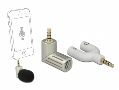 Delock Condenser Microphone Uni-Directional for Smartphone / Tablet 3.5 mm 4 Pin Stereo Jack 90° angleable silver