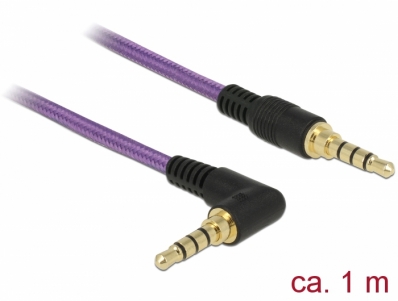 Delock Stereo Jack Cable 3.5 mm 4 pin male > male angled 1 m purple