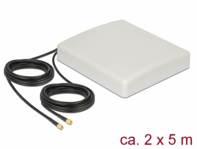 Delock LTE MIMO Antenna 2 x SMA Plug 8 dBi directional with connection cable RG-58 5 m white outdoor