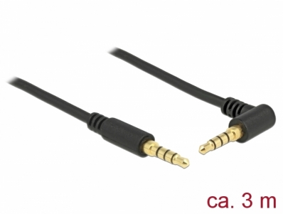 Delock Stereo Jack Cable 3.5 mm 4 pin male > male angled 3 m black