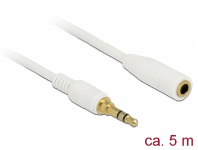Delock Stereo Jack Extension Cable 3.5 mm 3 pin male to female 5 m white
