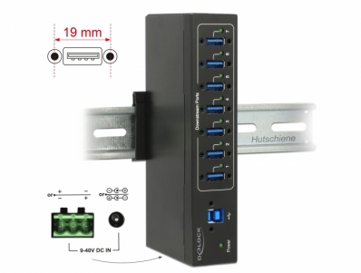 Delock External Industry Hub 7 x USB 3.0 Type-A with 15 kV ESD protection