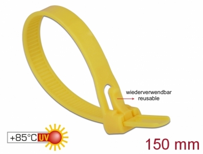 Delock Cable ties reusable heat-resistant L 150 x W 7.5 mm 100 pieces yellow