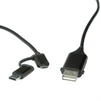 ROLINE USB Type C + Micro B to USB A , M/F, black, 1.0 m