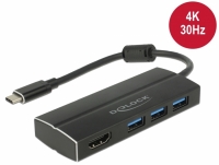 Delock USB 3.1 Gen 1 Adapter USB Type-C™ to 3 x USB 3.0 Type-A Hub + 1 x HDMI (DP Alt Mode) 4K 30 Hz