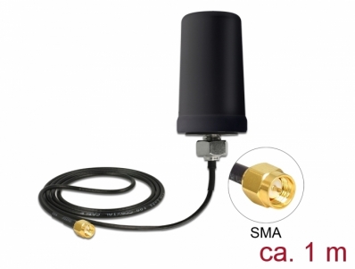 Delock GSM / UMTS Antenna SMA plug 0.7 - 1.6 dBi ULA100 1 m omnidirectional fixed outdoor black