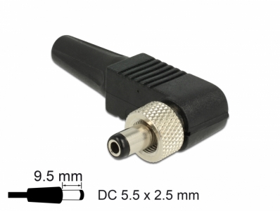 Delock Connector DC 5.5 x 2.5 mm with 9.5 mm length male angled