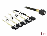 Delock Kabel Mini SAS HD SFF-8643 > 4 x SATA 7 Pin + Sideband 1 m Metall