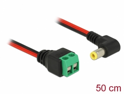 Delock Cable DC 5.5 x 2.5 mm male to Terminal Block 2 pin 50 cm angled