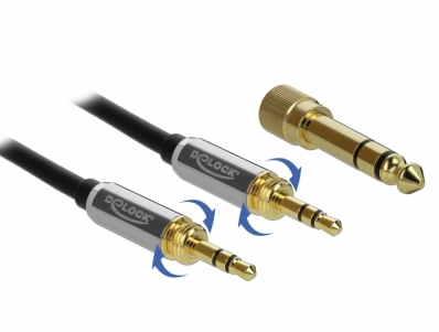 Delock Stereo Jack Cable 3.5 mm 3 pin male to male with screw adapter 2 m