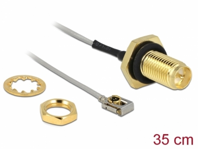 Delock Antenna Cable RP-SMA jack bulkhead to MHF® I LK plug 1.13 35 cm thread length 10 mm splash proof