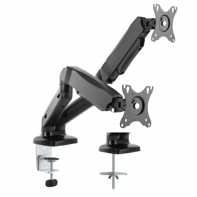 VALUE Dual LCD Monitor Stand Pneumatic, Desk Clamp, Pivot, black, 2 Joints