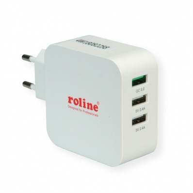 ROLINE USB Wall Charger, 3 Ports (1x QC3.0 + 2x 5V/2.4A), 36W