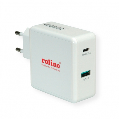 ROLINE USB Wall Charger Euro Plug, 2 Ports, 1x QC3.0 + 1x C (PD), 49.5W