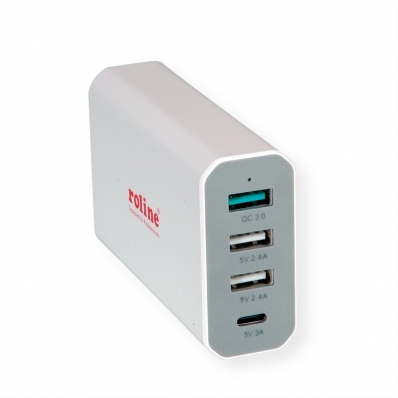 ROLINE USB Charger, 4 Ports (3x USB + 1x USB C), max. 40W