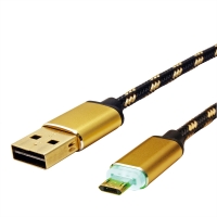 ROLINE GOLD LED USB 2.0 Cable, reversible, A-Micro B, M/M, QC2.0, 1.0 m