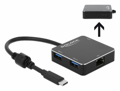 Delock 3 Port USB 3.1 Gen 1 Hub with USB Type-C™ Connection and Gigabit LAN