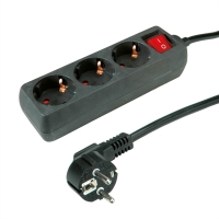 ROLINE Power Strip, 3-way, with Switch, black, 6 m