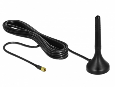 Delock LTE Antenna SMA plug 1 - 2 dBi fixed omnidirectional with magnetic base and connection cable RG-174 A/U 3 m outdoor black