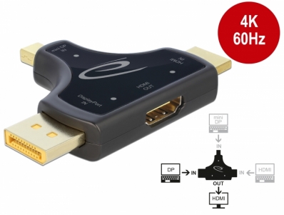 Delock 3 in 1 Monitor Adapter with HDMI / DisplayPort / mini DisplayPort in to HDMI out with 4K 60 Hz