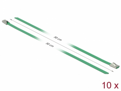 Delock Stainless Steel Cable Ties L 500 x W 4.6 mm green 10 pieces