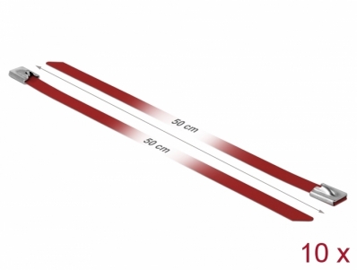 Delock Stainless Steel Cable Ties L 500 x W 7.9 mm red 10 pieces