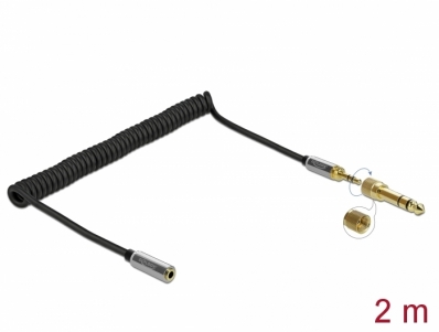 Delock Coiled Cable Extension 3.5 mm 3 pin Stereo Jack male to Stereo Jack female with 6.35 mm screw adapter 2 m