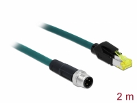 Delock Network cable M12 4 pin D-coded to RJ45 Hirose plug TPU 2 m