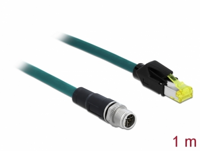 Delock Network cable M12 8 pin X-coded to RJ45 Hirose plug TPU 1 m