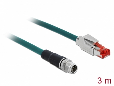 Delock Network cable M12 8 pin X-coded to RJ45 plug PVC 3 m