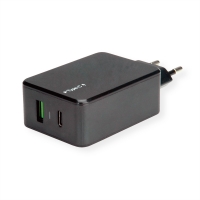 VALUE USB Charger with Euro plug, 2-port (1x QC3.0, 1x USB C), 33W