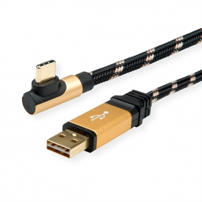 ROLINE GOLD USB 2.0 Cable, reversible A - C 90° angled, M/M, 1.8 m