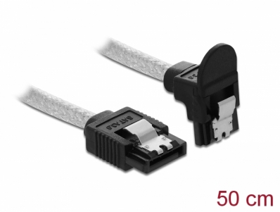 Delock SATA 6 Gb/s Cable straight to downwards angled 50 cm transparent