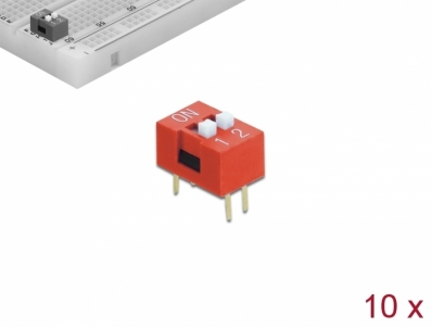 Delock DIP sliding switch 2-digit 2.54 mm pitch THT vertical red 10 pieces