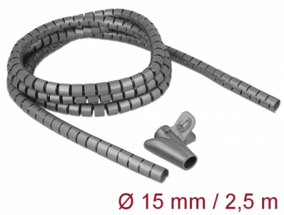 Delock Spiral Hose with Pull-in Tool 2.5 m x 15 mm grey