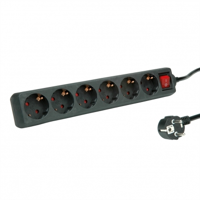 ROLINE Power Strip, 6-way, with Switch, black, 10 m