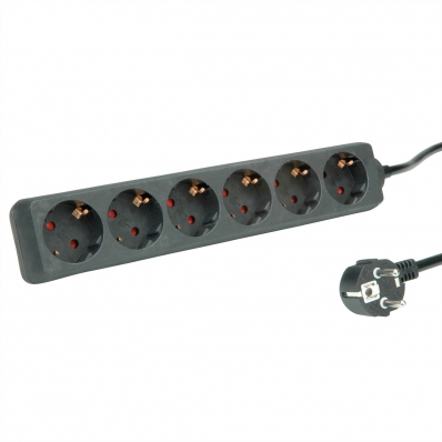 ROLINE Power Strip, 6-way, black, 1.5 m