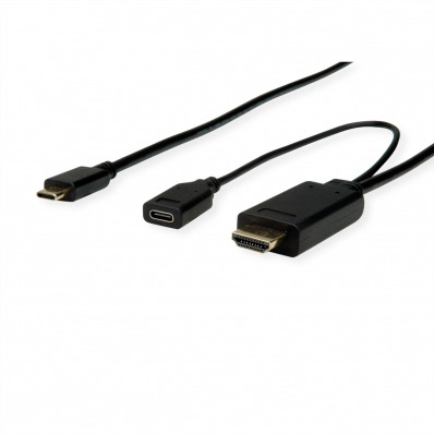 ROLINE Type C - HDMI + USB C (PD) Cable, M/M, 1 m