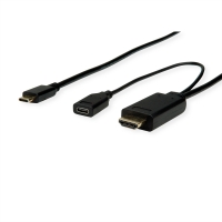 ROLINE Type C - HDMI + USB C (PD) Cable, M/M, 2 m