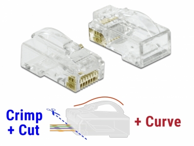 Delock RJ45 Crimp+Cut+Curve plug Cat.6 UTP 20 pieces