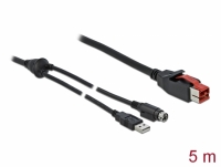 Delock PoweredUSB cable male 24 V to USB Type-A male + Mini-DIN 3 pin male 5 m for POS printers and terminals